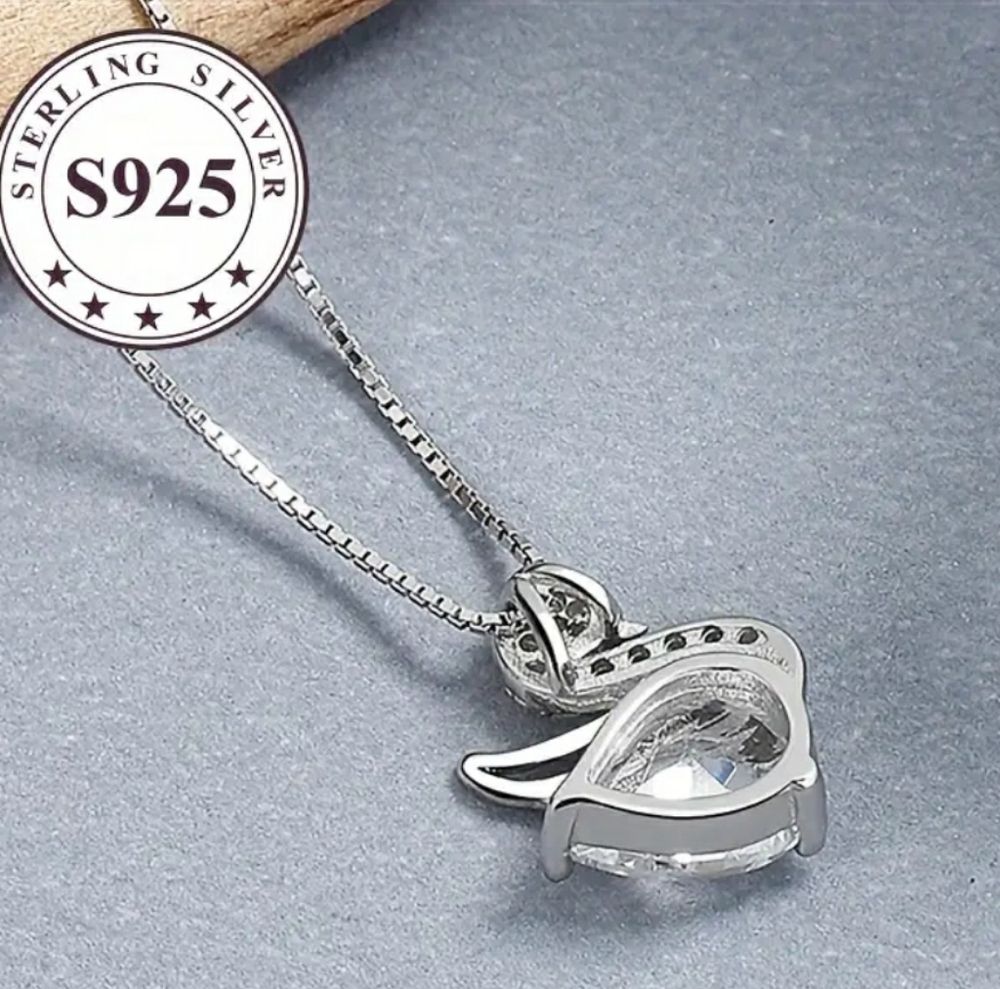 New S925 And Moissianite Lab Cut Diamond Accent Silver Swan Necklace - Picture 3 of 5